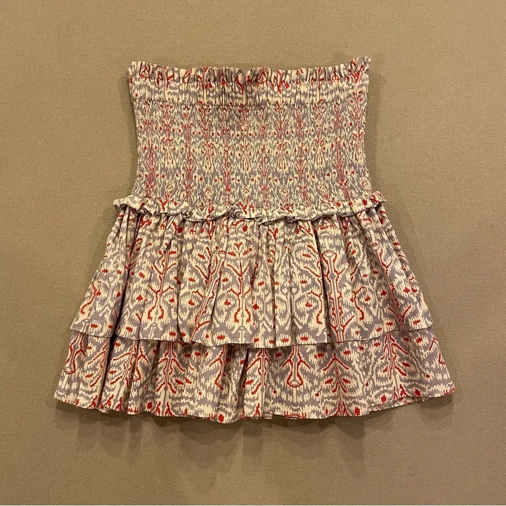 Charina Sarte Ikat Wide Smocked Waist Tiered Ruffle Cotton Mini Skirt Size Small - Picture 1 of 11
